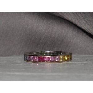 18k White Gold Multicolor Sapphire Eternity Band 3.9G / Sz 7